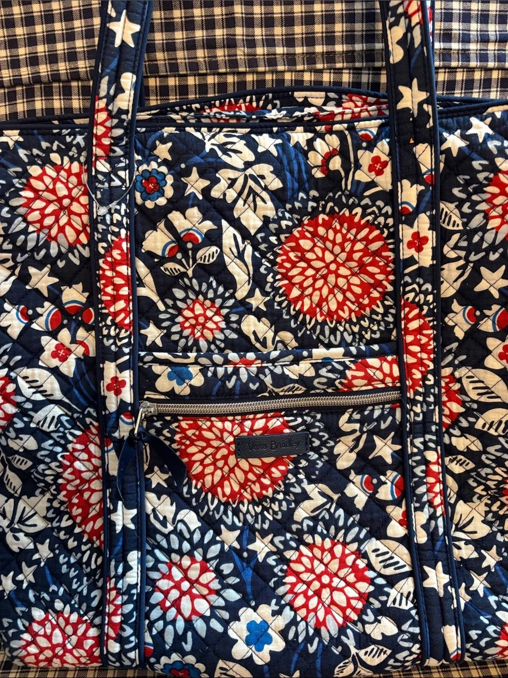 Vera Bradley large Navy, Red and White Quilted Floral Tote, retired
